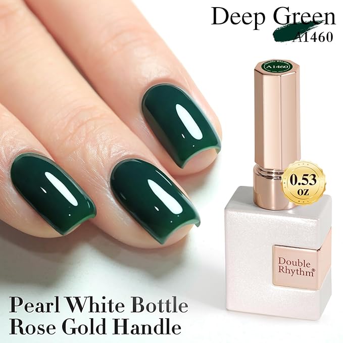 Double Rhythm Gel Polish 15ML Jelly Sheer Pastel Light Milky Color Pearl White Bottle 1 PC 0.5 OZ Full Size Nail Art Salon at Home (Deep Green-D1460)