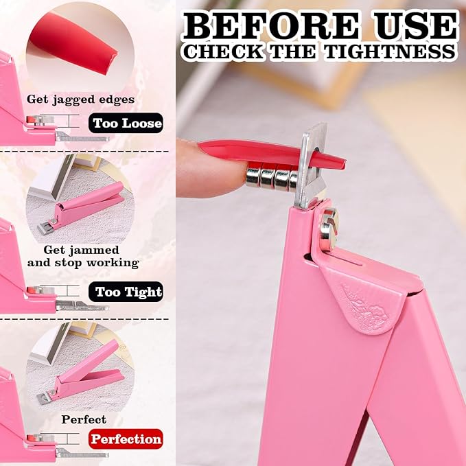 Light Pink Metal Premium Nail Clippers with Magnet Sizers for Acrylic Nails, Professional Stainless Steel Fake False Nail Tip Clipper Cutter Trimmer, Manicure Tool for Salon Home Nail Art