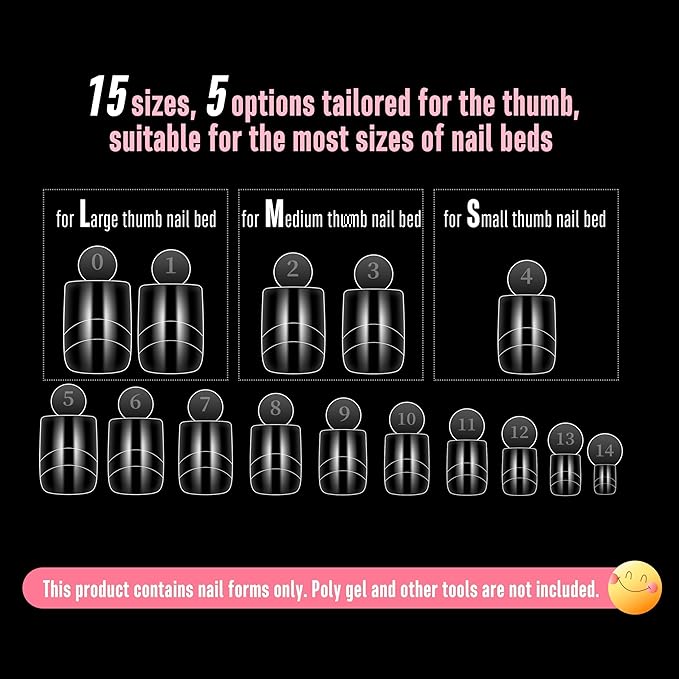 NOVO OVO Upgrade Toe Dual Nail Forms for Poly Gel with Inner French Tips Auxiliary Line for Toenail Extension, Square Soft Gel Nail Extension, Full Cover Molds for Pedicure DIY x 15 Sizes 270 pcs