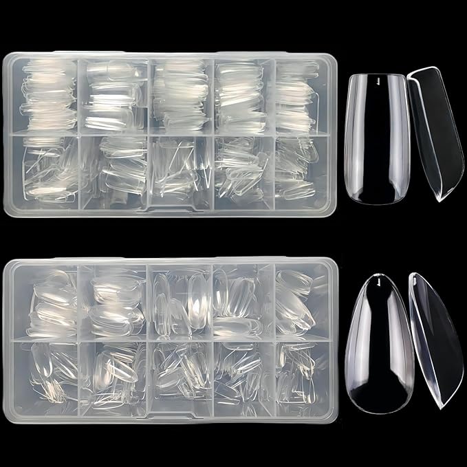 1000Pcs Short Full Cover Almond & Square Nail Tips Gel x Clear Set,10 Size Clear Press On False Nail Tips for Manicure Art Home DIY Salon