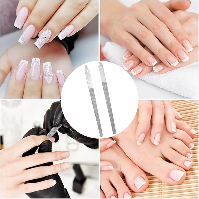 6 Pcs Diamond Deb Nail File for Natural Nails Double Sided Stainless Steel Metal Nail Files with Sharp Pointed Tip for Natural Nails, Professional Manicure Pedicure Tools for Women Men Salon Home