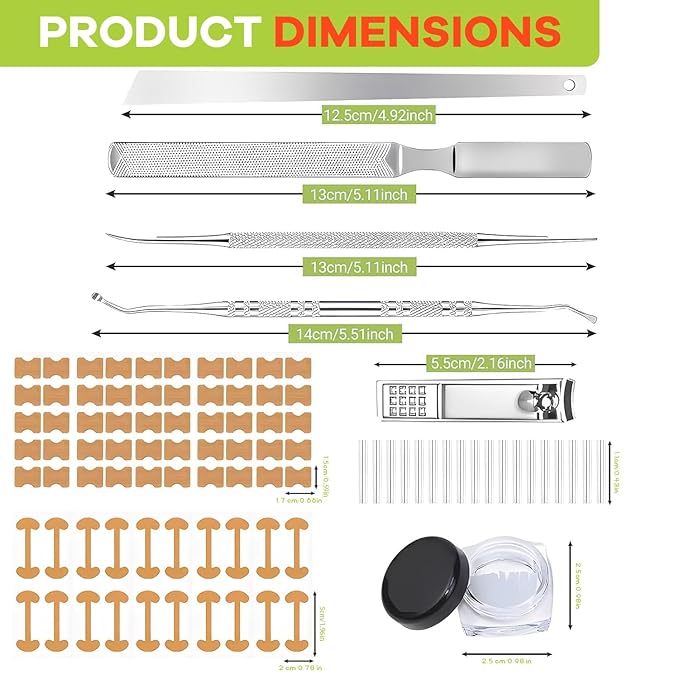 Ingrown Toenail Corrector Kit - Breathable Correction Strips with Nail Lifter Tools, Clippers & File, Toenail Relief for Edges, Home Care Solution