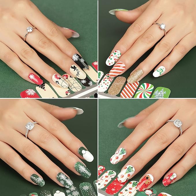 TailaiMei 8 Sheets Christmas Nail Wraps Stickers Nail Polish Strips Self-Adhesive Full Wraps with 2 pcs Nail Files for DIY Nail Art Decals (Celebrate Style)