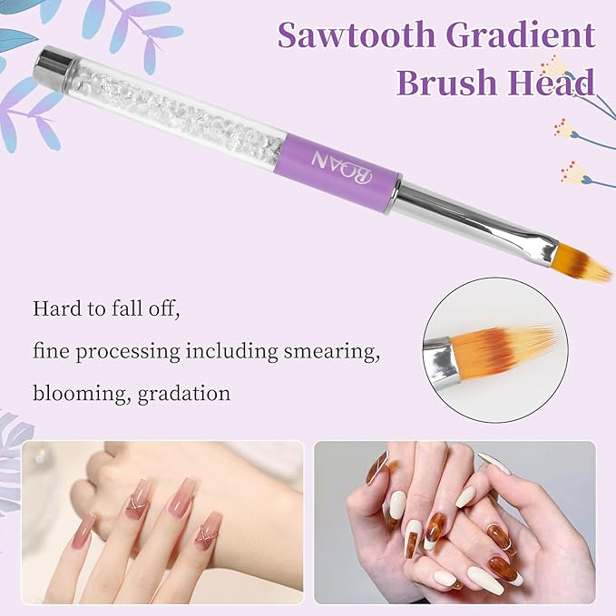 BQAN 1Pcs Nail Ombre Brush Nail Art Gradient Painting Brush With Rhinestone Handle For Nail Design, For Gel Nails