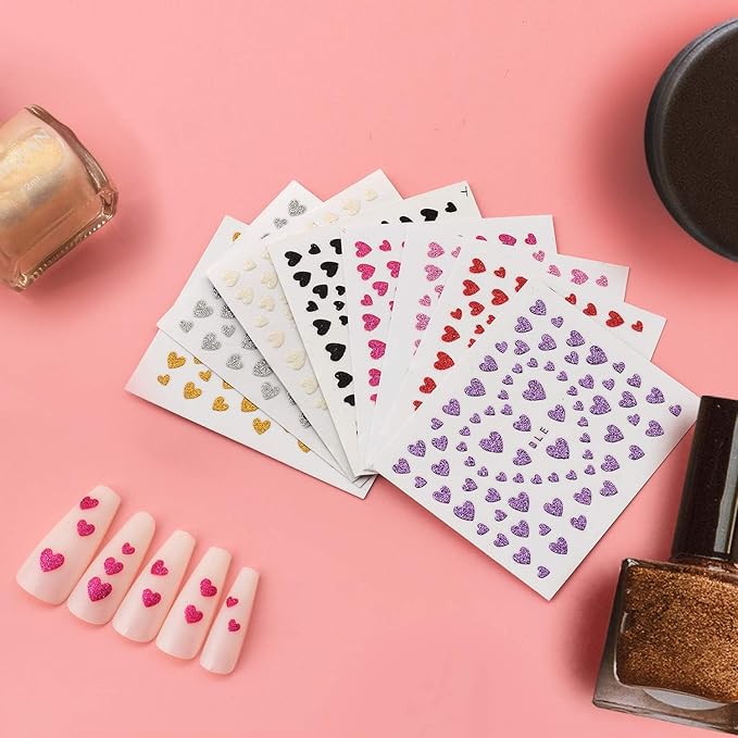 1000pcs 18 Sheets Star Nail Stickers Star Nail Decals Design Nail Supplies 3D Self-Adhesive Nail Colorful Slider Stars Love Stickers Glitter Decoration Heart Nail Stickers Decals for Women Manicure