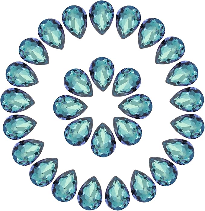 MECCANIXITY 48 Pcs 3D Teardrop Rhinestones Diamond Nail Charm Crystal Pointback K9 Glass Rhinestones Crystal Gems for Jewelry Making, Craft, 10x14mm, Dark Green