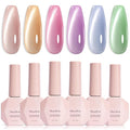 MelodySusie Macaron Pink Blue Cat Eye Set Cat Eye Gel Nail Polish Set 6 Pcs, 0.26 Fl Oz Glitter Holographic Magnetic Nail Polish with Magnet, UV Nail Polish for Nail Art Manicure Salon DIY at Home