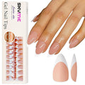 Gel French Tip Nails Medium Almond French Tip Press on Nails SXVME White French Nail Tips 300Pcs Pre-applied Tip Primer Natural Brown Fake Nails Extensions Gel Nail Kit for Women Girls DIY