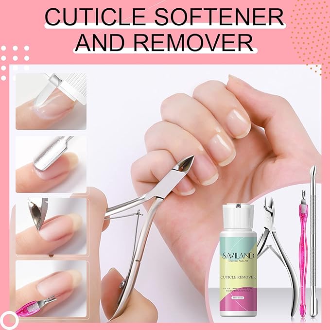 SAVILAND Cuticle Remover Kit Professional Nail Care Manicure Kit - 2.03 OZ Cuticle Remover Liquid Cream with Cuticle Trimmer, Cuticle Nipper and Cuticle Pusher, Christmas Gifts for Women