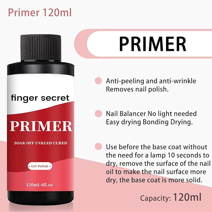 120ml/4floz Primer for Gel Polish,Base Coat, Nail Primer for Nail Art Design in Salon or Home Use