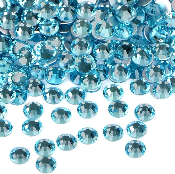 2880PCS Art Nail Rhinestones Non Hotfix Glue Fix Round Crystals Glass Flatback for DIY Jewelry Making with one Picking Pen (ss6 2880pcs, Aquamarine)