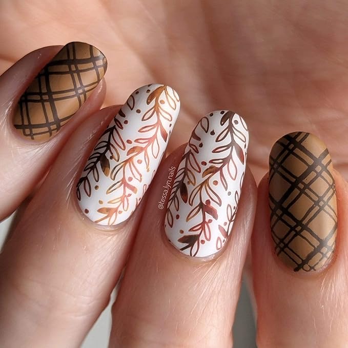 Maniology Autumn Wishes Nail Stamping Plate | Fall-Themed Designs & DIY Manicures – Reusable, Rectangular Stainless Steel Nail Art Template