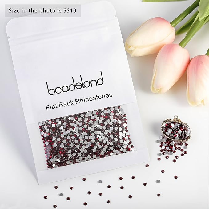 Beadsland 2880pcs Flat Back Crystal Rhinestones Round Gems for Nail Art and Craft Glue Fix,Dark Siam,SS10,2.7-2.9mm