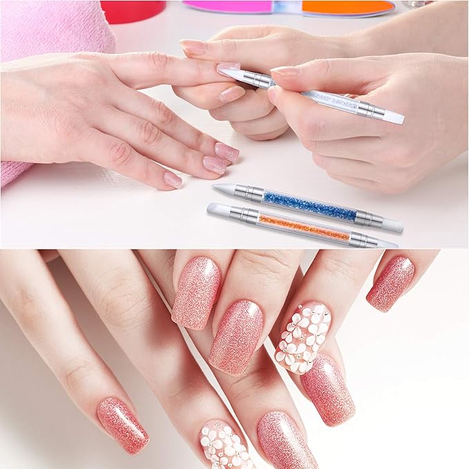 Maitys 10 Pieces Dual Tipped Silicone Nail Tools Nail Sculpture Pen Brushes Rhinestone Nail Polish Acrylic Carving Pen Silicone Head Manicure DIY Brush Dotting Tools Kit for Home Salon