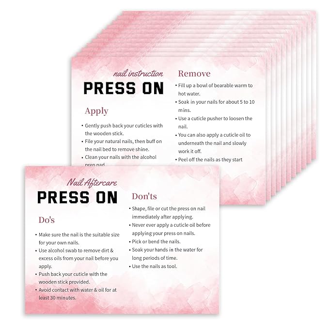 50 Pack Press on Nail Instructions Cards, Bebbtiy Press on Nail Application Guides Nail Aftercare Manicure Usage Business Supplies Card (White-1)