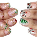 2 Packs 48Pcs Christmas Press on Nails Short Square Fake Nails Elk Antlers Acrylic Nails Christmas Glitter Designs French Ombre Nails Winter Xmas Glue on Nails Kid Set for Women Girls Decoration