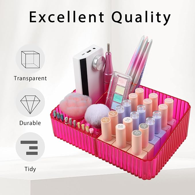 Nail Drill Machine & Bits Storage Box, 10 Holes Transparent Acrylic Drill Bit Holder, Plastic Nail Drill Tool Displayer Holder Case for Nails, Nail Drill Grinding Bit Organizer(Rose)