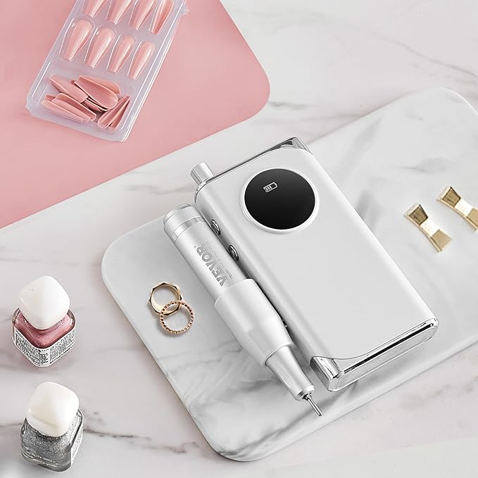 VEVOR Electric Rechargeable Nail Drill, 40,000RPM Portable Cordless Nail E File Machine, LCD-Display Acrylic Gel Grinder Tool with 6 Bits and 50PCS Sanding Bands for Manicure Pedicure Carve Polish