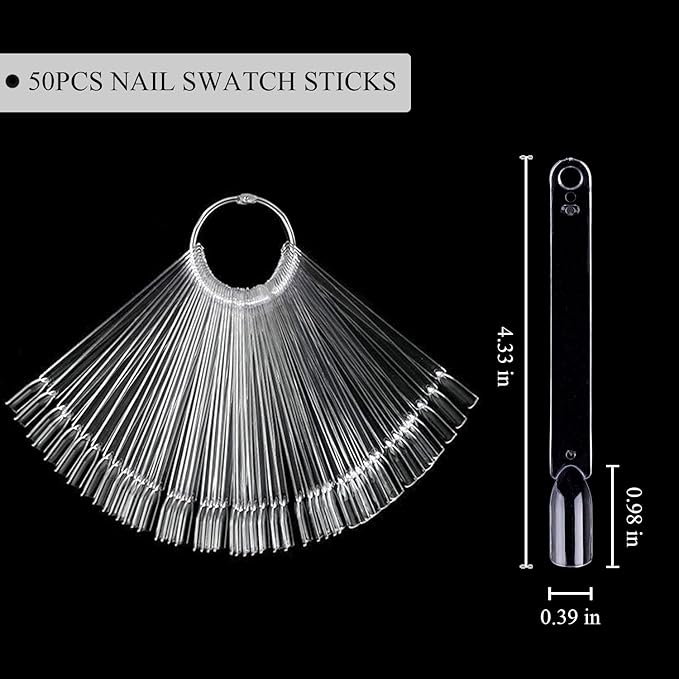 Clear Nail Swatch Sticks with Number Stickers, 50 Pcs Squoval Nail Sample Swatches for Gel Polish Color Display Practice Nails muestrario de colores para uñas Manicure Supplies