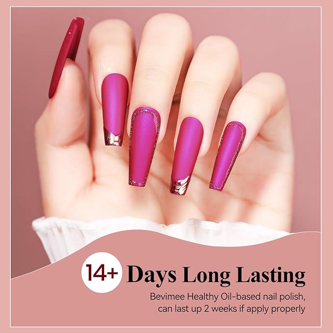 Matte Nail Polish, Air Quick Dry, Hot Pink Nail Lacquer Matte Finish, High Pigmented Long Lasting & Fast Drying Velvet Nail Polish for Valentine's Day Gift Nail Art, Mist Effect 12ml