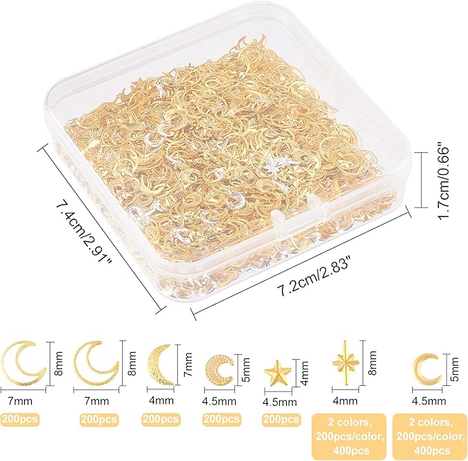 OLYCRAFT 1800Pcs Star Moon Resin Fillers Cosmos Theme Brass Charms Cabochons Hollow Moon Epoxy Resin Accessories Alloy Epoxy Resins Supplies Nail Art Decoration - Golden & Sliver