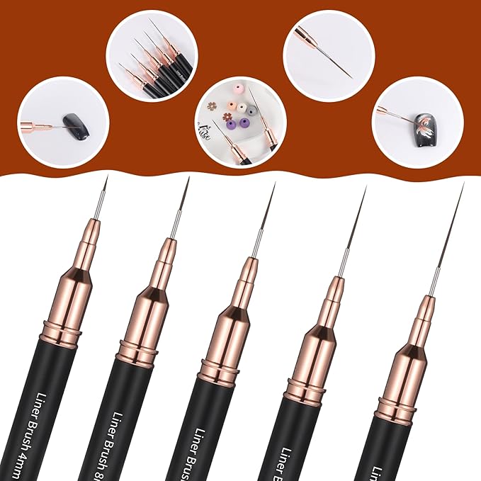 5 PCS Nail Liner Brush, Fine Nail Art Brushes, Nail-Art Liner Brushes Black UV Gel Polish Painting Tools for Long Lines, Thin Details, Fine Drawing, Sizes 4/8/12/20/25mm