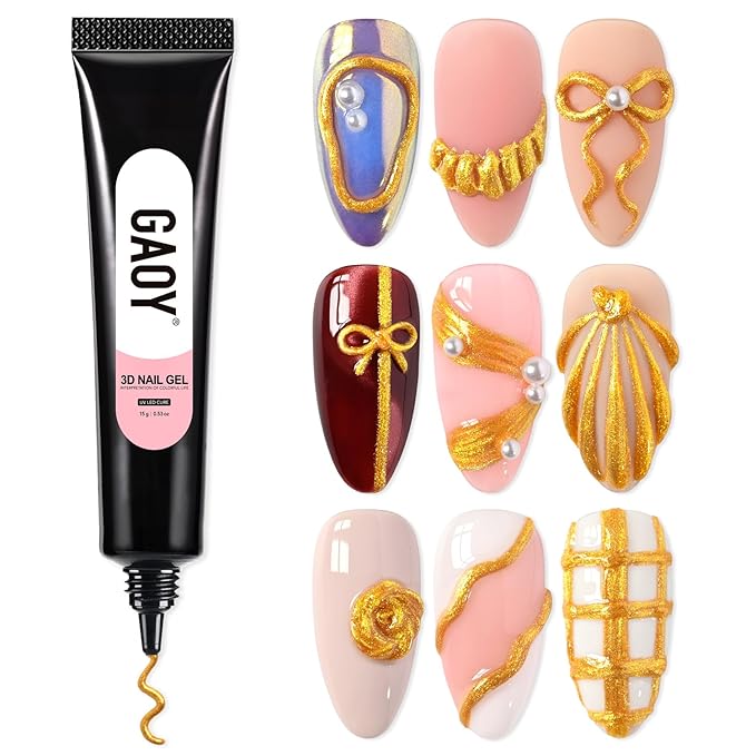 GAOY Gold 3D Nail Gel, 15g Sculpting Gel for 3D Nail Art Designs Carving, Molding, Painting, No Wipe Gel for Gems & Charms Decoration, Salon DIY Use