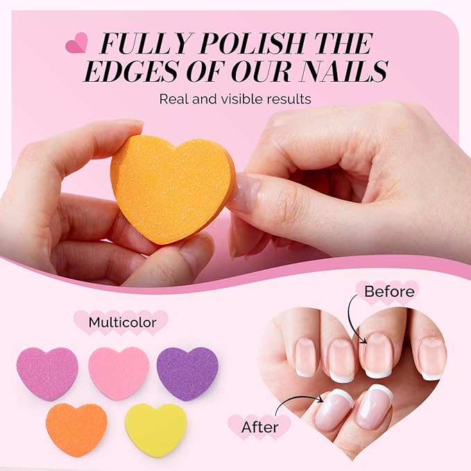 MelodySusie Heart Shape Mini Nail Buffer Block,100/180 Grit Double-Sided Sponge Nail File,Professional Nail Polishing Tools for Shaping and Smoothing,Suitable for Manicures and Pedicures,50 Pcs