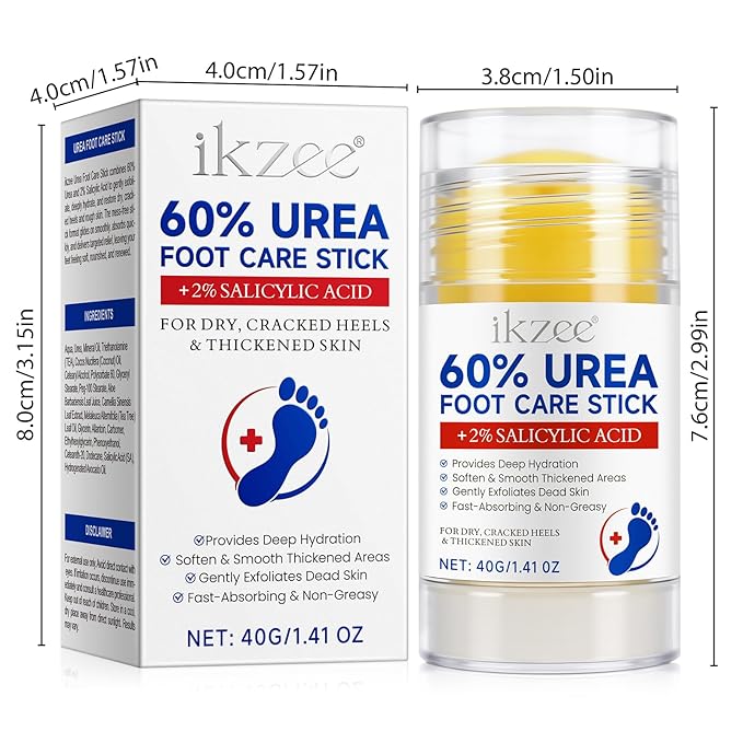 2Pack 60% Urea with 2% Salicylic Acid Foot Care Stick, Maximum Strength Urea Foot Cream Callus Remover for Dry Cracked Heels, Hands, Knees, Exfoliating Moisturizer, Dead Skin Remover Foot Balm