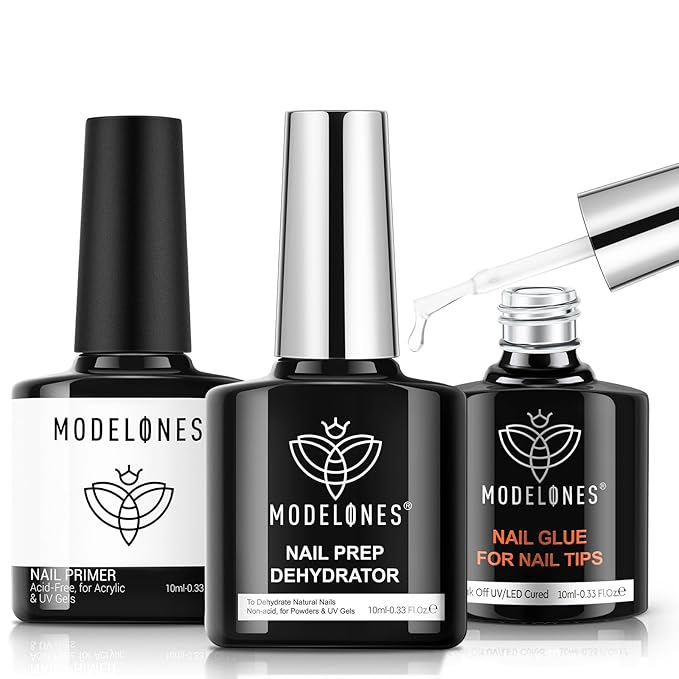 modelones 10-in-One Gel Nail Glue with Nail Dehydrator and Primer for Acrylic Nails Tips/Bloom Gel/Adhesive Bond, Long Lasting Acrylic Nail Supplies