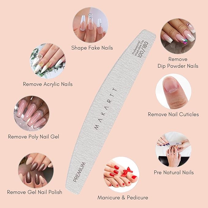 Makartt Nail File, 100/180 Grit Nail Files for Natural Nails, Professional Strong Emery Boards for Nails Doubled Sides Washable Fingernail Files Manicure Tool Set(Zebra-2pcs Trial Set)