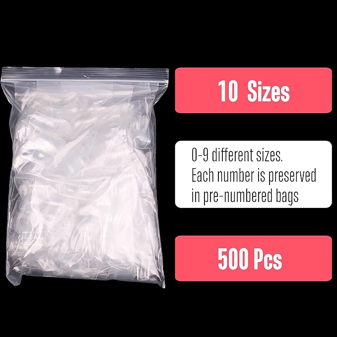NOVO OVO Halloween 500 pcs Hawk Curved Transparent Clear Cystal Extra Super Extreme Deep Curve Half Cover Short Square Tapered Eagle Claw False Nail Extension Tips Acrylic Nail 10 Sizes Bag Packaging