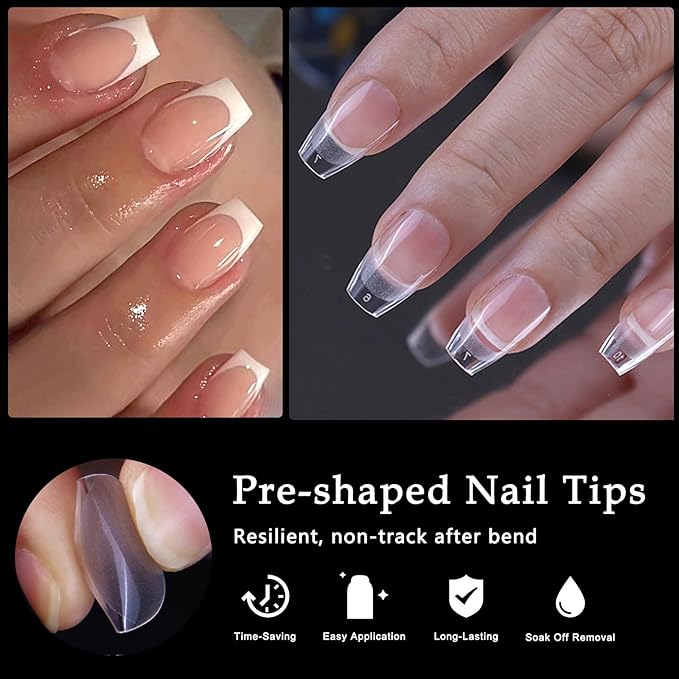 AddFavor 600pcs Short Coffin Nail Tips, Soft Gel Nail Tips x Short Ballerina Clear Fake Nails Full Cover Acrylic Nails Tips for Extension Nail Manicure Salon Home DIY