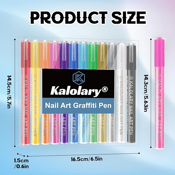 Kalolary 12 Color Nail Art Pens Set, 0.7MM Fine Tip Nail Polish Pens Acrylic Paint Pen Nail Art Markers Quick-Drying Nail Art Tools for Dotting Drawing Painting DIY Nail Art Beauty Manicure（H）