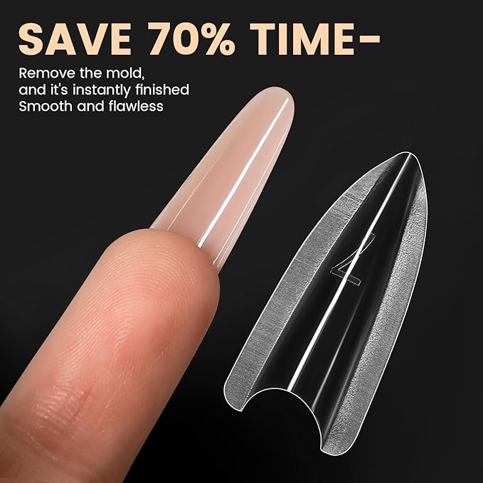 240Pcs Sandwich Dual Nails Forms,Nail Mold for DIY Quick Nails Extension, 15 Sizes Clear Plastic Form for Salon Manicures at Home（ZM-W557-Almond Round）