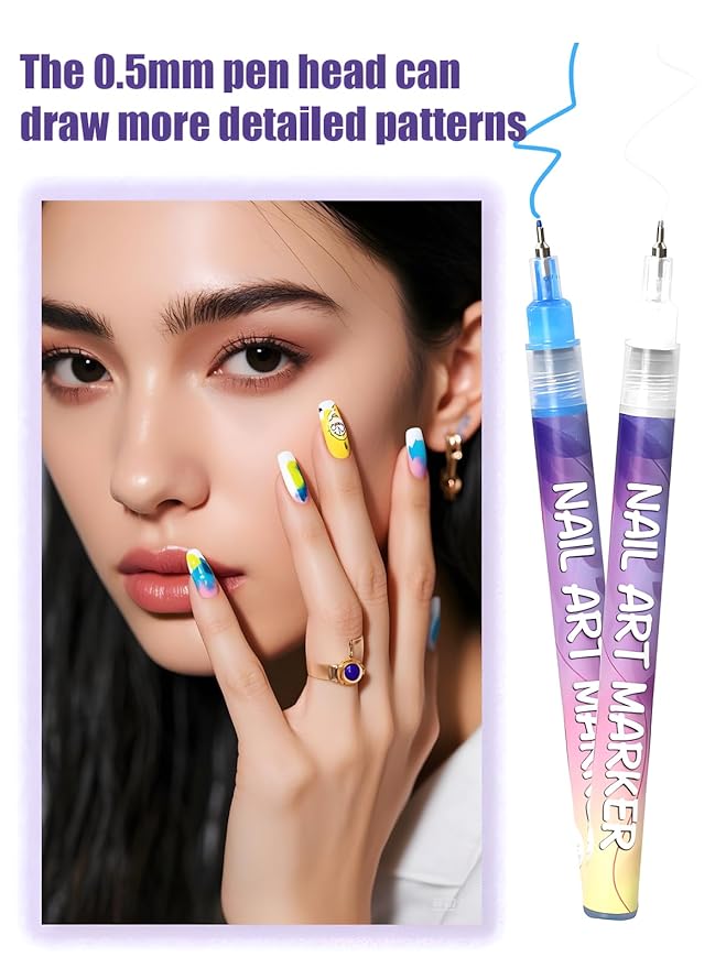 Fine Tips 3D Nail Art Pens, 12 Colors 0.5 MM Nail Marker Pens Nail Point Graffiti Dotting Drawing Painting Liner Pen for Home Salon Quickly Dry Nail Art Valentine Gift