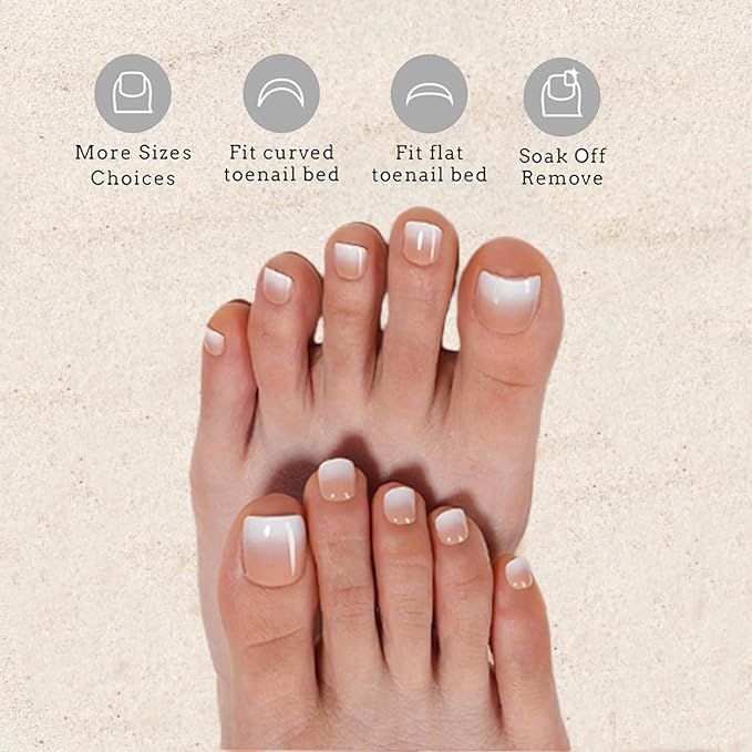 240Pcs Toe Press on nails, Short Brown Ombre Toe Nail Press Ons for Women in 15Sizes, French Tip False Toenails Extension, Soft Gel Toe Nail Tips, Acrylic Full Cover Fake Toenails for Girl