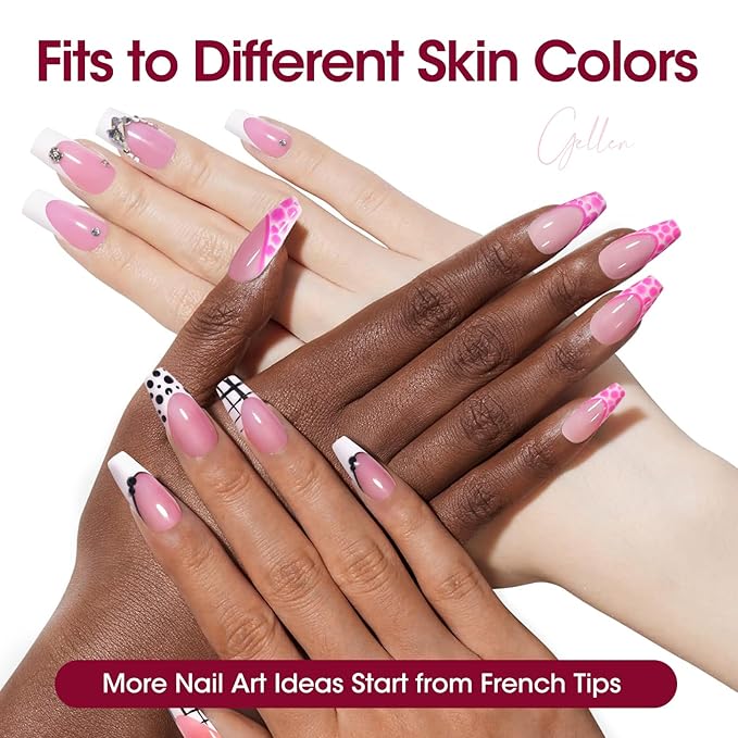Gellen Almond French Tip Press on Nails Pink, 3 in 1 Soft Gel Nail Tips, Pre-colored Press on Nails Medium Almond Fake Nails with White Tips, Nail Extension Gel Nails Tips