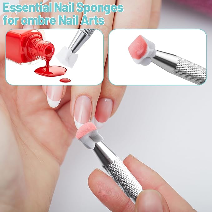 IHKFILAN 300Pcs Soft Nail Sponges for Ombre,Nail Art Sponges with Grabbing Pen,Gradient Manicure DIY Tools,Blooming Nails,Nail Tech Must Have Nail Accessories Supplies for Home and Salon Use(White)