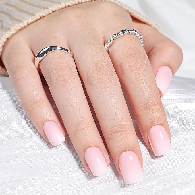 Press On Nails - Short Square Light Pink Press on Nails Glossy Finish Nails Press Ons for Women DIY Fake Nails Kit with Glue, Reusable Glue on Nails Short in 15 Sizes - 30pcs, Blush Milk