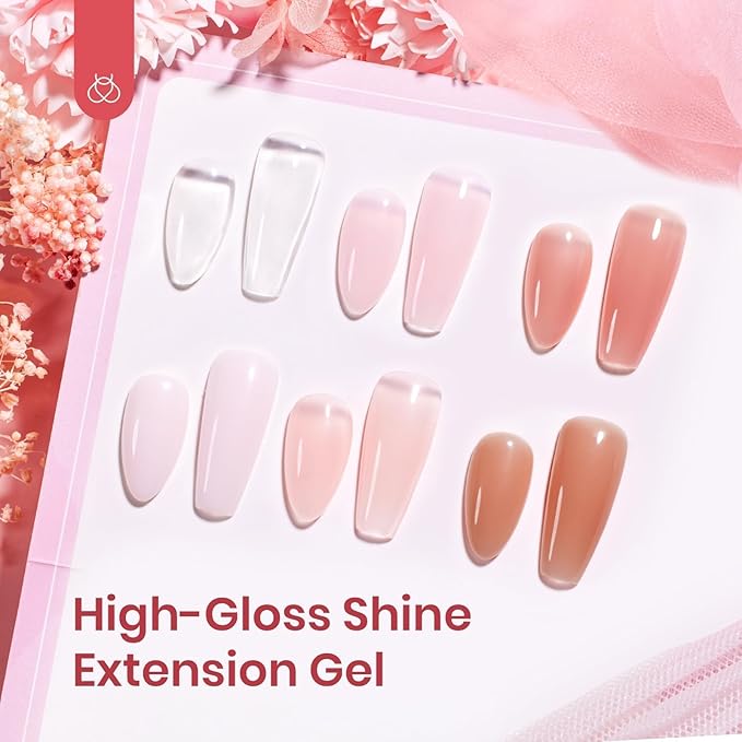 Beetles Poly Nail Gel Kit - 6 Colors Jelly Nude Extension Kit with Slip Solution Builder Nail Enhancement for Beginner & Professional Long Lasting DIY Home Gift for Women, UV & LED Needed