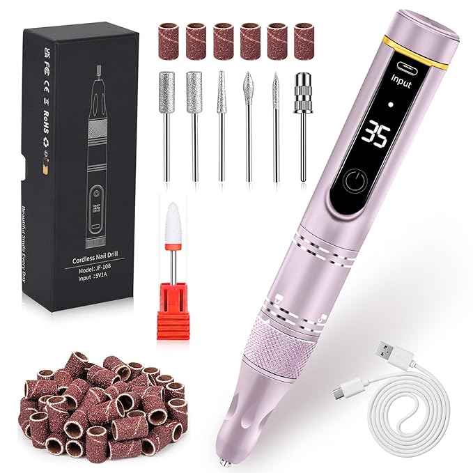 Nail Drill Professional Drill Nails Cordless 35000RPM E Filer for Nails Electric Nail Drill Wireless Nail File Drill Rechargeable Electric Nail File for Acrylic Gel Nails