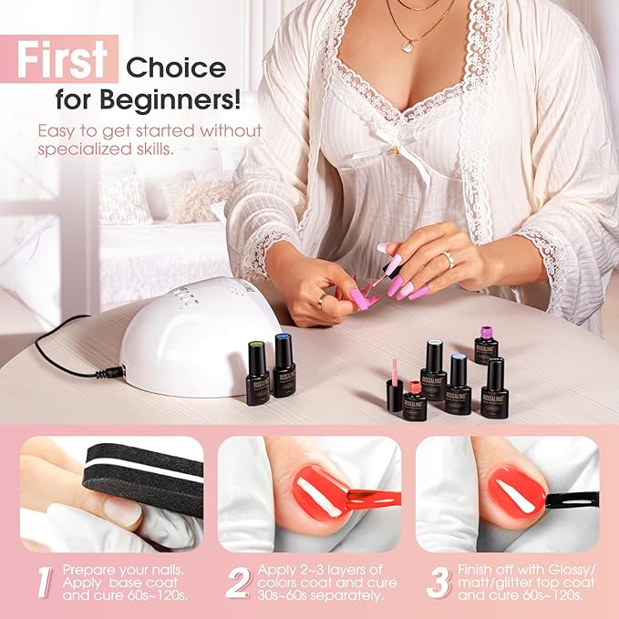 ROSALIND 24pcs Jelly Gel Polish Set with Gel Base and Matte Glossy Glitter Top Coat, 20 Colors Neutral Jelly Pink nude Sheer White Color Soak Off UV Gel Set Salon DIY
