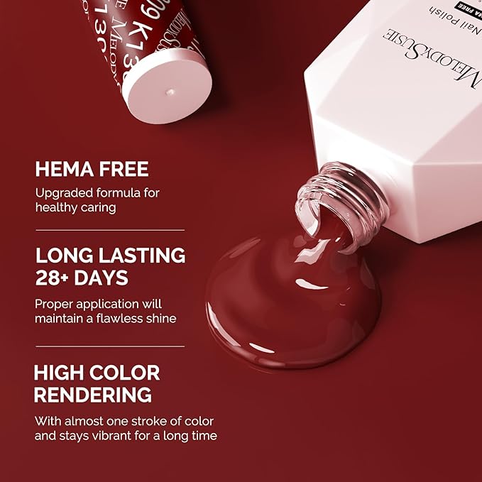 MelodySusie Hema Free Gel Nail Polish, 0.5 Fl Oz Thick Crimson Red Gel Polish, Non-Toxic, Long Lasting, Soak Off UV Nail Polish, Manicure Nail Design Salon DIY Nail Art at Home K1309