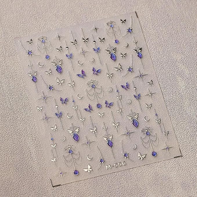 Butterfly Nail Stickers Gold Silver Nail Art Decals with Jelly Design 5D Embossed Self Adhesive Spring Summer Nails Art Sticker Manicure Supply for Women Girls Kid Nails Decoration Accessories