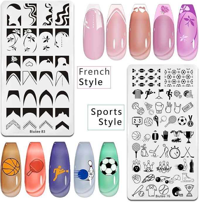 Biutee Nail Stamping Plates Set 8pcs Nail Stamping Polish Gel, 10pcs Nail Stamper Kit with Stamper, Nail Art Plates Set for Women Girls DIY Salon & Home