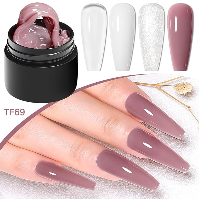 MEET ACROSS All-in-One Extension Mini Kit Non-Sticky Builder Gel Starter Kit WIth Base & Top Coat/Dual-Silicone Pen/Pro File/20-Pc Reusable Dual Forms Salon-Grade Extensions (Clear+White+Glitter+Nude)