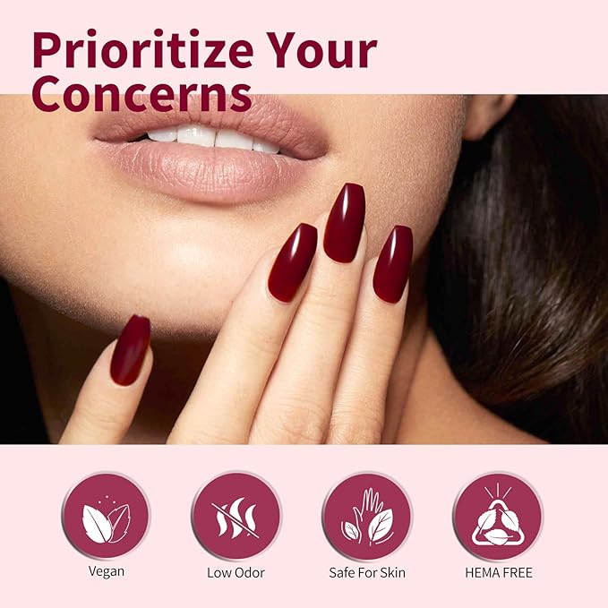 CANNI Dark Red Gel Nail Polish, 1Pcs Dark Burgundy Red Gel Polish Deep Cherry Red Color High Gloss Soak Off U V Nail French Nail Manicure Salon DIY