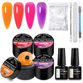 MEET ACROSS All-in-One Extension Mini Kit Non-Sticky Builder Gel Starter Kit WIth Base & Top Coat/Dual-Silicone Pen/Pro File/20-Pc Reusable Dual Forms Salon-Grade Extensions (Orange+Red+Pink+Purple)