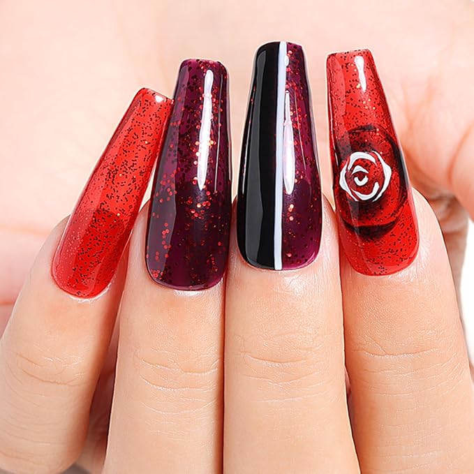AIMEILI Gel Nail Polish Soak Off U V LED Hema Free Red Glitter Colors for Christmas Nail Art DIY 12 x 8ML-Kit Set 28
